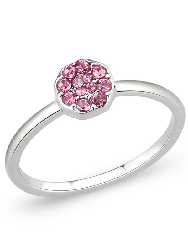 LO4769 - Rhodium Brass Ring with Top Grade Crystal in Rose