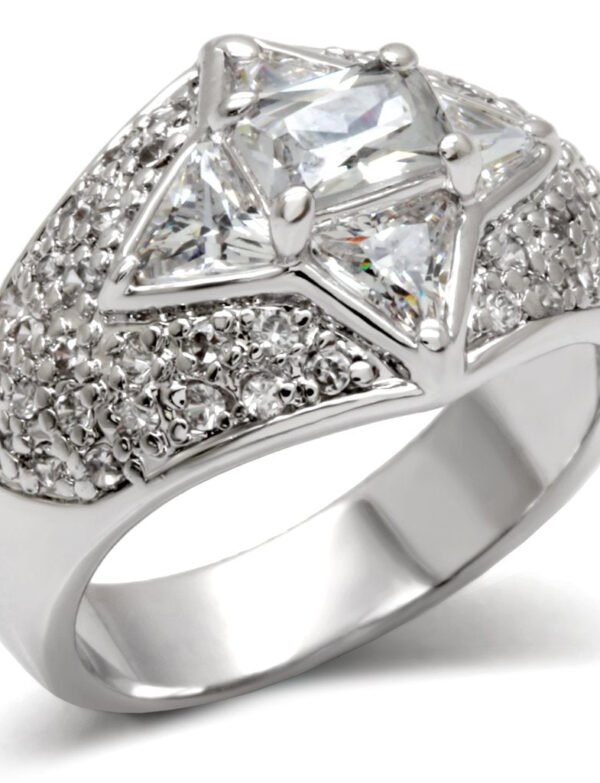 LOA477 - High-Polished 925 Sterling Silver Ring with AAA Grade CZ  in Clear