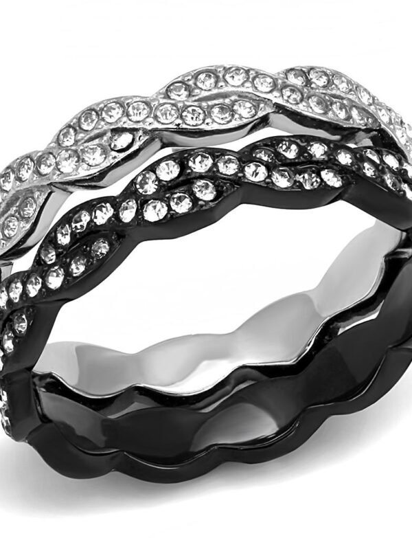 TK3265 - Two-Tone IP Black (Ion Plating) Stainless Steel Ring with Top Grade Crystal  in Clear